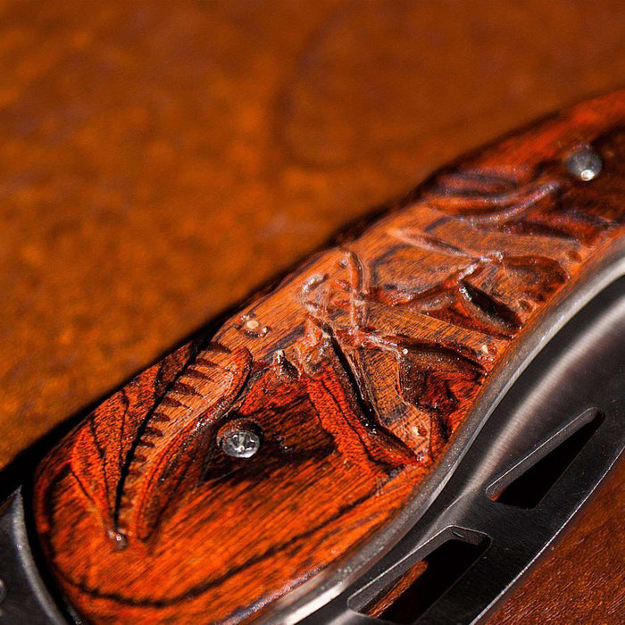 Hand Carved Wooden Handle Folding Pocket Knife (Elephant) - Africa Handmade