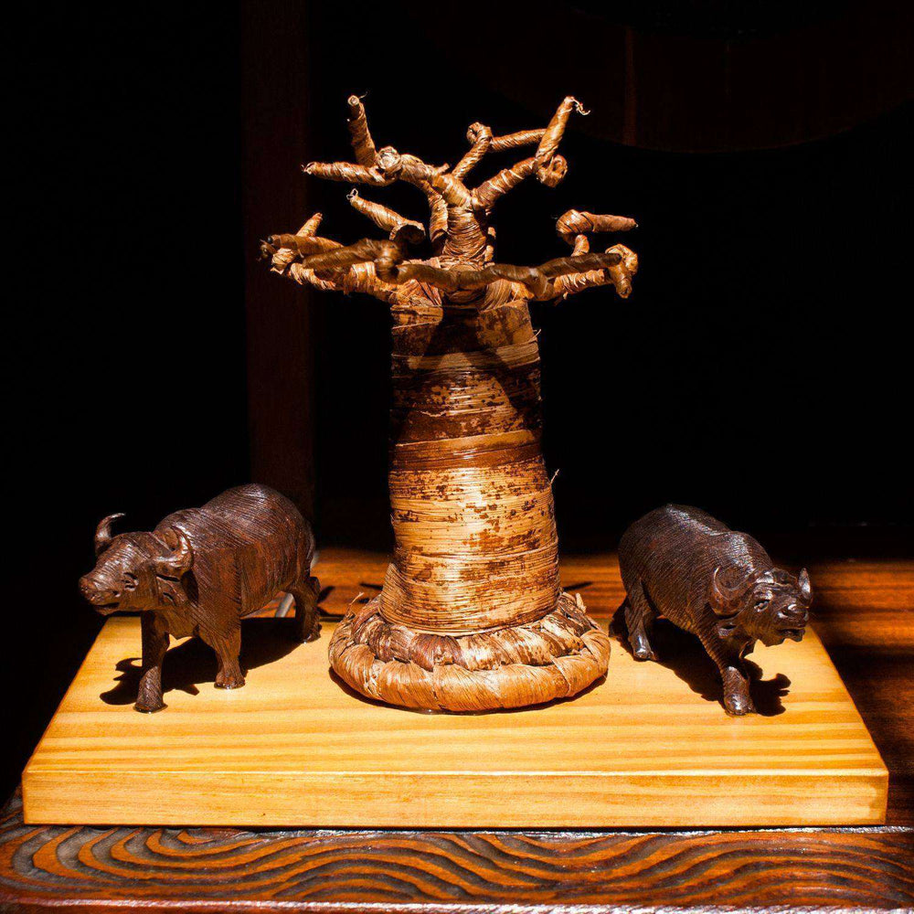 Leaf Baobab Tree and Buffalo Combo - Africa Handmade