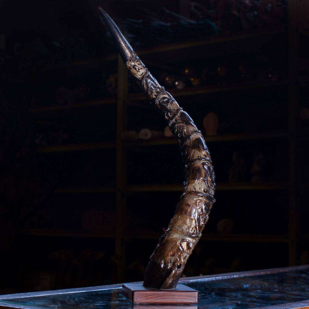 Polished and Hand Carved Kudu Horn on a Stand (Exquisite) - Africa Handmade
