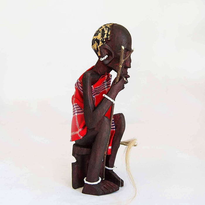 Sitting Masai Jacaranda Wood Sculpture - Africa Handmade